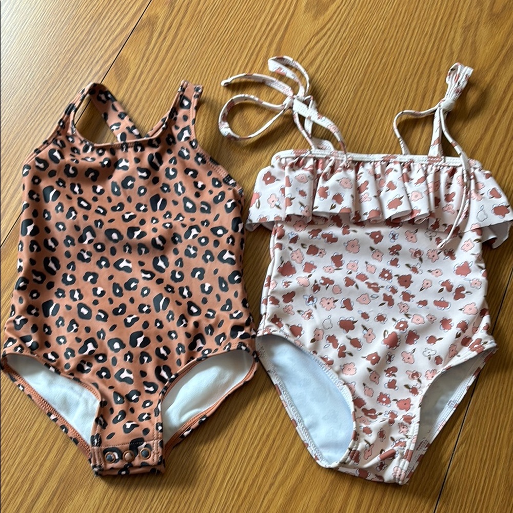 Leopard and Floral Kids One Piece Swimsuit 18m Bundle